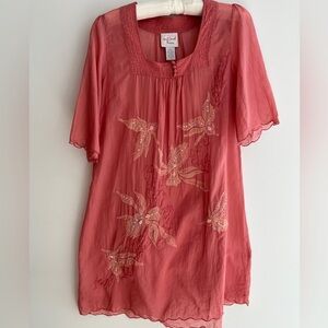 APRIL CORNELL Romance Sheer Over Dress Sequin Bead Floral Embellishment Coverup